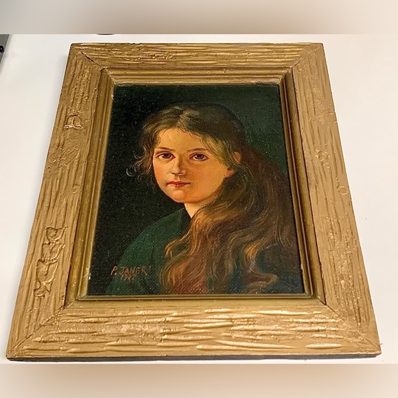 1937 Vintage Paul Janert Artist Signed Framed Oil Painting of Young Girl - Picture 6 of 16